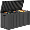 Outdoor Storage Box, Resin Deck Boxes Indoor and outdoor, Waterproof Storage Box Lockable Lid (Black, 75 Gallon)