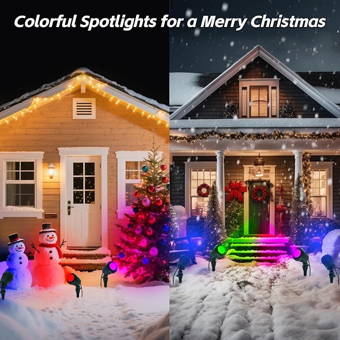 Spotlight Outdoor – 120V Plug-In, 6500K Cool White LED Landscape Lighting with RGB Purple 4 Color Lenses for Yard, Garden, Lawn & Tree Decor on Holidays&Everyday, IP67 Waterproof (1 Pack,Green)