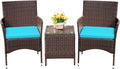 Devoko Patio Porch Furniture Sets 3 Pieces PE Rattan Wicker Chairs with Table Outdoor Garden Furniture Sets (Brown/Blue)