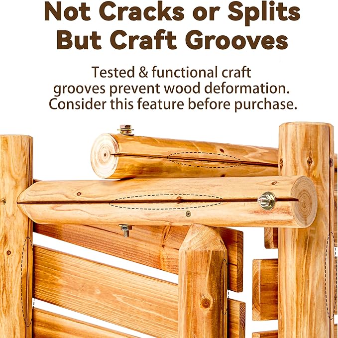Outdoor Porch Swing Front Porch Hanging Wooden Bench Swing 3 Seat Chair for Garden, Patio, Backyard, Playground, Log Wood 800Lbs, 5 Ft, Lightly Toasted