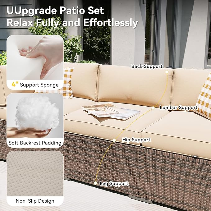 Aoxun Patio Furniture Set with Fire Pit Table, 12 Piece Outdoor Sectional Sofas, 10 Seats Wicker Outdoor Furniture with Thickened Cushion for Backyard, Garden (Brown Rattan Begin Cushions)