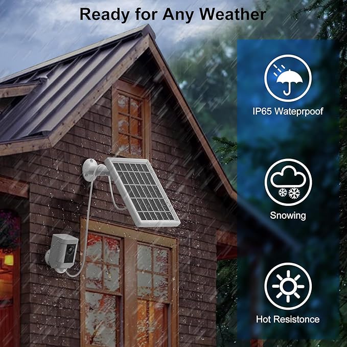 Solar Panel Charger for Ring Camera，Spotlight Cam Plus/Pro and Stick Up Cam Battery, 6V 3W 13.1Ft Fast Charging Cable