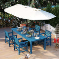 5-Piece Blue Outdoor Dining Set with White 15FT Large Patio Umbrella, 75.2'' HDPE Table & Chairs for 8, Weather-Resistant Furniture with Umbrella Hole for Patio, Lawn, Poolside