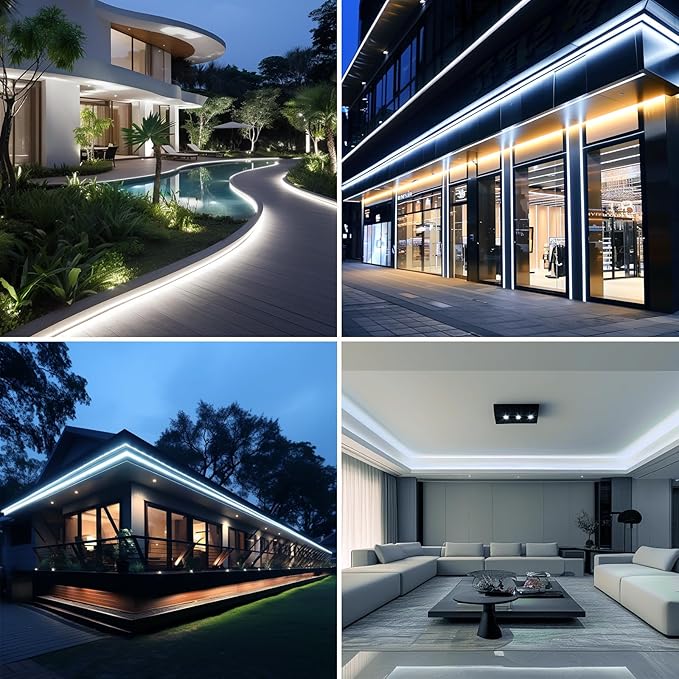 AC 110V COB LED Strip Lights Outdoor Waterproof 65.6ft, 6000K Cool White Super Bright 200W CRI 90+ LED Rope Light, IP65 Flexible Cuttable, for Bedroom Garden Commercial House