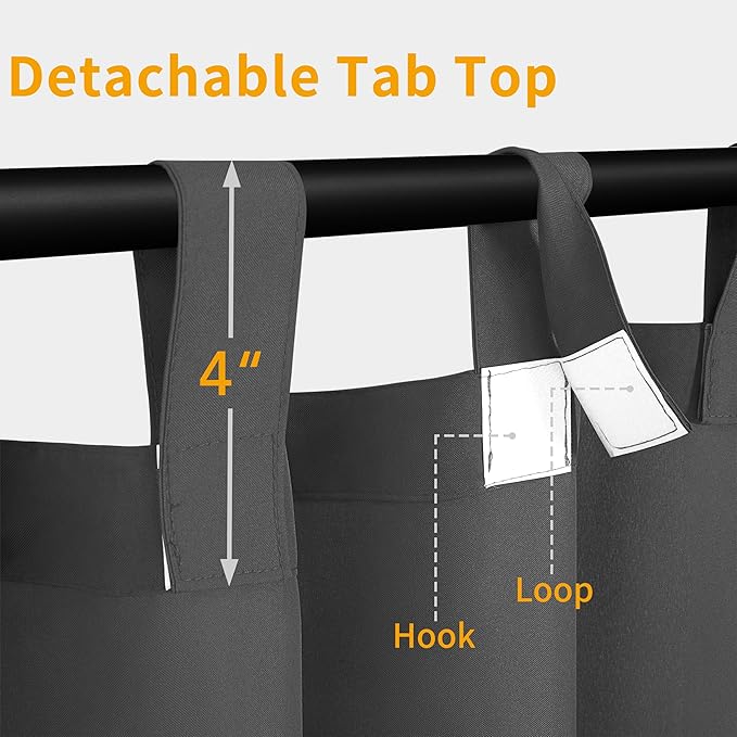Easy-Going Outdoor Patio Curtains Detachable Tab Top Windproof Weatherproof Curtain for Cabana, Porch, Pergola and Gazebo, Tab Bottom Drape, 2 Panels, 110W x 108L inch, Gray