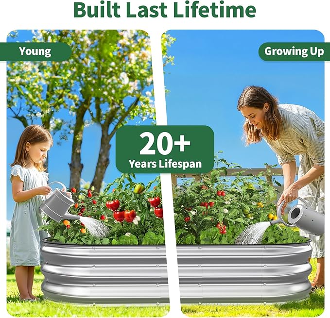 Kesfitt Raised Garden Bed, 6x3x1 FT Galvanized Steel Metal Raised Garden Bed, Oval Open-Bottom Design, 12-Inch Deep for Outdoor Vegetable & Herb Gardening, Silver