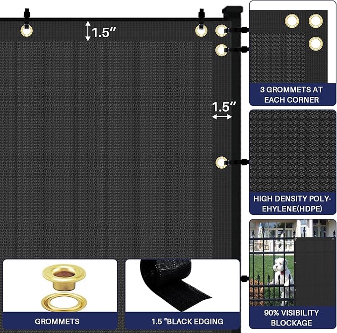 Windscreen4less Privacy Fence Screen Heavy Duty Windscreen Fencing Mesh Fabric Shade Net Cover with Brass Grommtes for Outdoor Wall Garden Yard Pool Deck, 6'x139' Black
