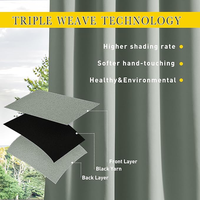 NICETOWN 2 Panels Outdoor Curtains for Patio Extra Wide 84", Waterproof & Windproof Grommet & Back Tab Fixed Top and Bottom Thermal Insulated Drapes with Rope for Gazebo, Sage Green, W84 x L84