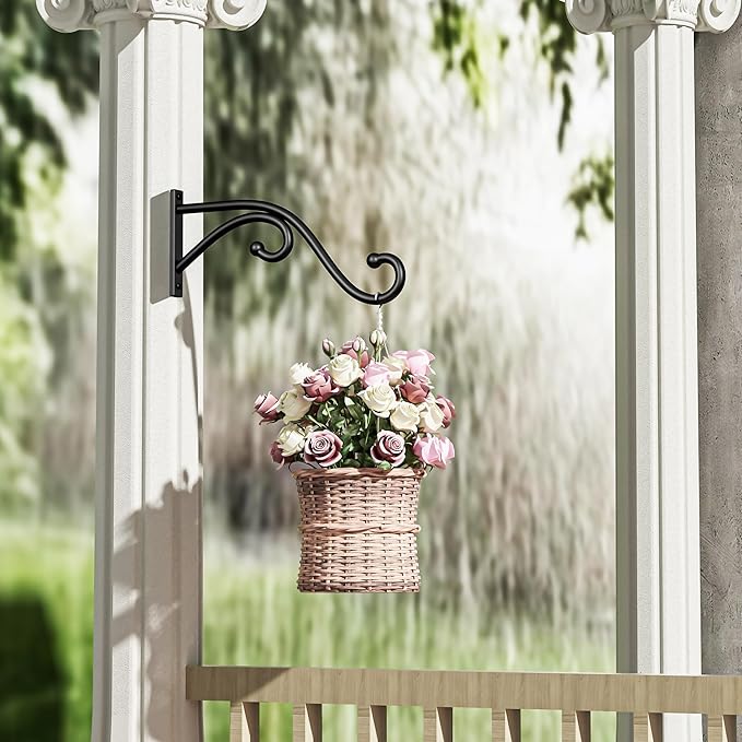 Plant Hook Hanging Plant Brackets - 2 Pack 10 Inch Plant Hanger, Metal Plant Wall Hooks for Hanging Flower Basket, Lanterns, Bird Feeder, Wind Chimes Indoor & Outdoor.