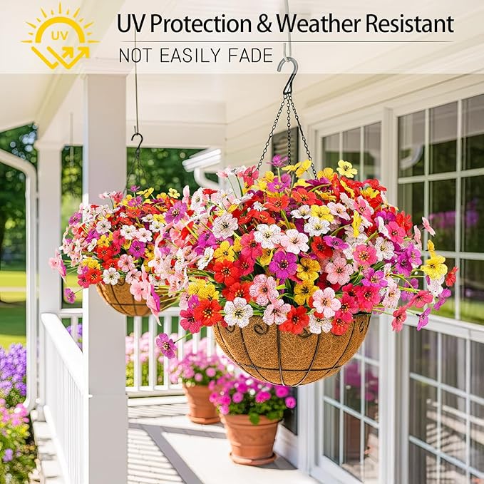 MACTING 24 Bundles Artificial Flowers for Outdoors UV Resistant Fake Flowers Faux Plastic Plants No Fade for Planters Window Patio Porch Home Garden Indoor Outside Spring Decorations(Mix Color-1)