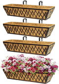 4 Pack 24 Inch Window Boxes Planters Railing Planter Box with Adjustable Brackets for Porch Fence Patio Balcony Hanging Flower Baskets with Coco Liners for Outdoor Garden Decor - Bronze