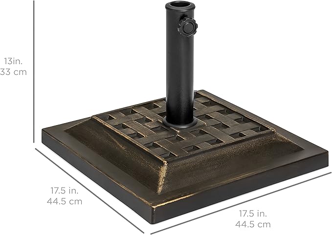 Best Choice Products 26lb Outdoor Patio Umbrella Stand Heavy-Duty Steel Square Umbrella Base w/Bronze Finish, Decorative Basket Weave Pattern