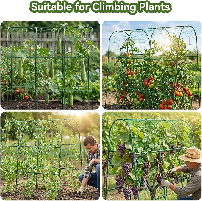 2 Pack Cucumber Trellis for Raised Bed, U-Shape Garden Trellis for Climbing Plants Outdoor, Metal Arch Trellis for Vegetables, Plant Support for Tomato, Bean, Pea