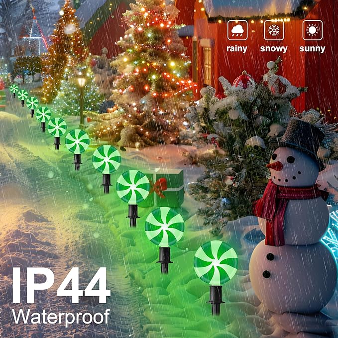 Ultimate Unicorn Christmas Lollipop Pathway Lights for Christmas Decoration, 10 LED Christmas Peppermint String Lights Green, Lollipop Pathway Lights with Stakes for Garden Christmas Decor