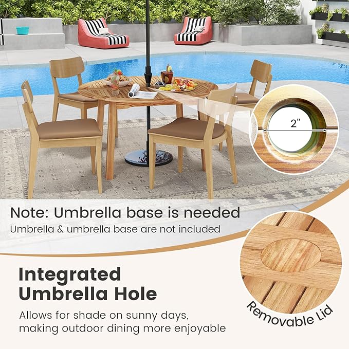 Tangkula 53" Round Outdoor Dining Table for 4-6 People, Acacia Wood Patio Table with Large Tabletop & 2" Umbrella Hole, Farmhouse Dining Furniture for Yard, Deck, Garden, Poolside