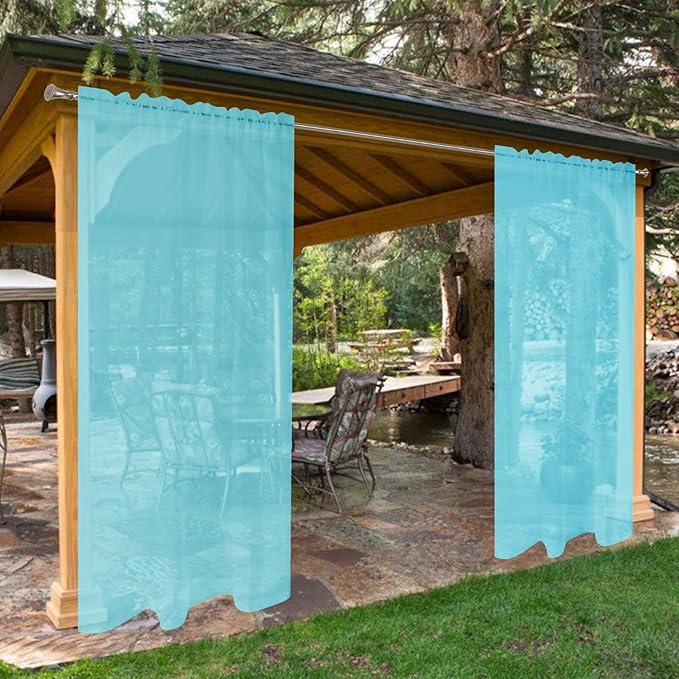 SpaceDresser Waterproof Outdoor Sheer Curtains for Patio - 2 Panels Rod Pocket Indoor Voile Sheer Curtain for Living Room,52W x 96L inch, Aqua