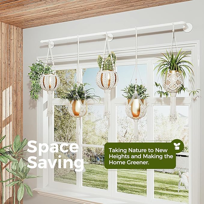 Bamworld Hanging Planters for Indoor - 70in White Metal Rod Plant Hangers (Pot & Plant Not Included)