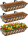 Railing Planter Boxes, Heavy Duty Window Box Planters, Adjustable Balcony Planters for Railing Hanging, with Coco Liner & Support Rod for Deck, Porch, and Patio Gardening (3 Pack, 30 Inch)