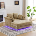 VINGLI Modern Floating Chaise Lounge Chair with LED Lights & Acrylic Legs, Upholstered Cushion Deep Seat Lounge Sofa with Iron-Wood KD Frame, Pillow Armrest Accent Chair for Living Room, Apartment