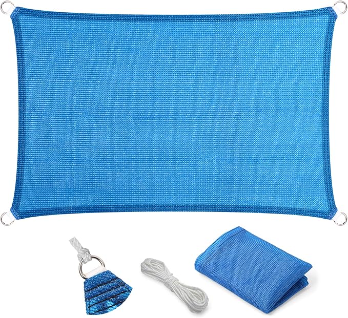 Eden's Decor Straight Flat-Edged Sun Shade Sail Rectangular 12' x 21' Blue UV-Blocking Outdoor Canopy Fabric Cloth Awning for Pergola Patio Garden Backyard Custom Size