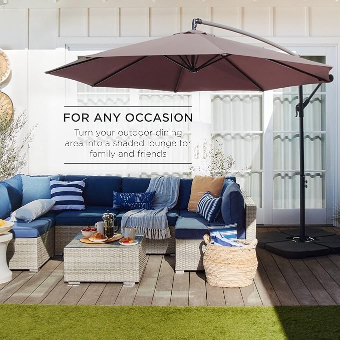 Best Choice Products 10ft Offset Hanging Market Patio Umbrella w/Easy Tilt Adjustment, Polyester Shade, 8 Ribs for Backyard, Poolside, Lawn and Garden - Deep Taupe