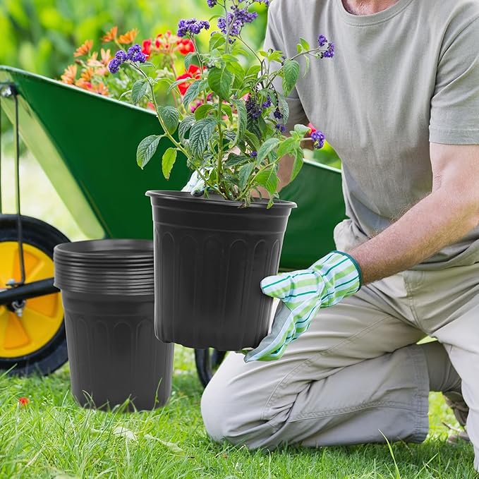 50 Pcs 2 Gallon Nursery Pots,Thickened Soft Plastic Plant Pots with Holes,Garden Flower Seedling Pot Container for Seedling,Cuttings,Transplanting (Black)