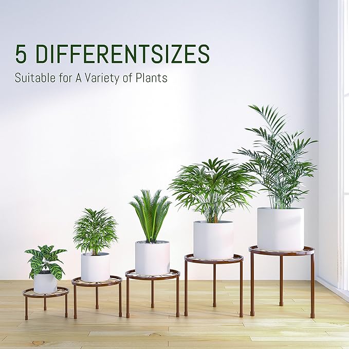 5-Pack Decent Metal Plant Stands, Heavy Duty Flower Pot Stands for Multiple Plant, Anti-Rust Iron Plant Pot Shelf, Decoration Racks for Home Indoor and Outdoor (5 Pack Bronze)