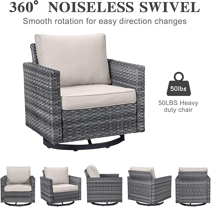 Belord Outdoor Sectional Sofa with 41" Propane Fire Pit Table - 9 Piece Patio Conversation Set with Storage Box and Swivel Rocker Chairs All-Weather PE Wicker Furniture Set Gray
