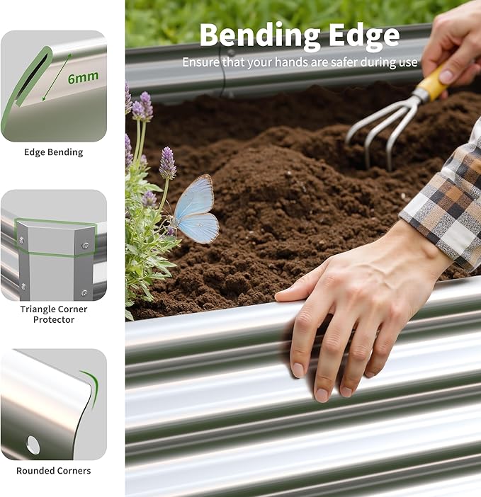 Galvanized Raised Garden Bed,Outdoor Planter Box Metal Patio Kit Planting Bed for Vegetables Flowers Herb (Galvanized, 6x3x1ft-2p)