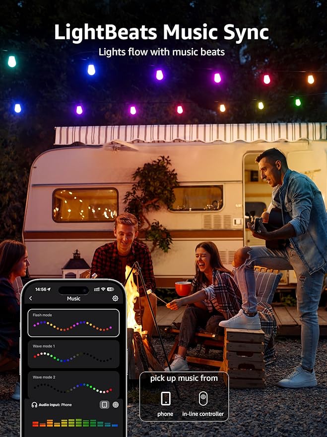 Lepro ZB1 AI Smart Outdoor String Lights APP Control, 54(42+12) ft RGB+IC+Warm White Outdoor Lights 15 LED Bulbs, Alexa Google Home Enable, AI Generated Lighting LLM, NO Remote 2.4 GHz WiFi+Bluetooth