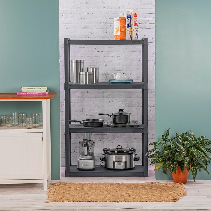 Sterilite 2-Pack 4 Shelf Unit, Heavy-Duty Shelving Storage and Utility Rack - Standing Plastic Organizer Shelves for Kitchen, Bathroom, and Garage
