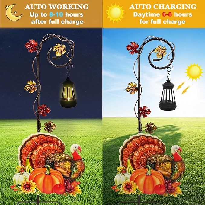 Turkey Garden Metal Stake with Solar Light, Outdoor Solar lamp Decoration, Turkey Solar Lantern for Outdoor Garden Lawn Patio