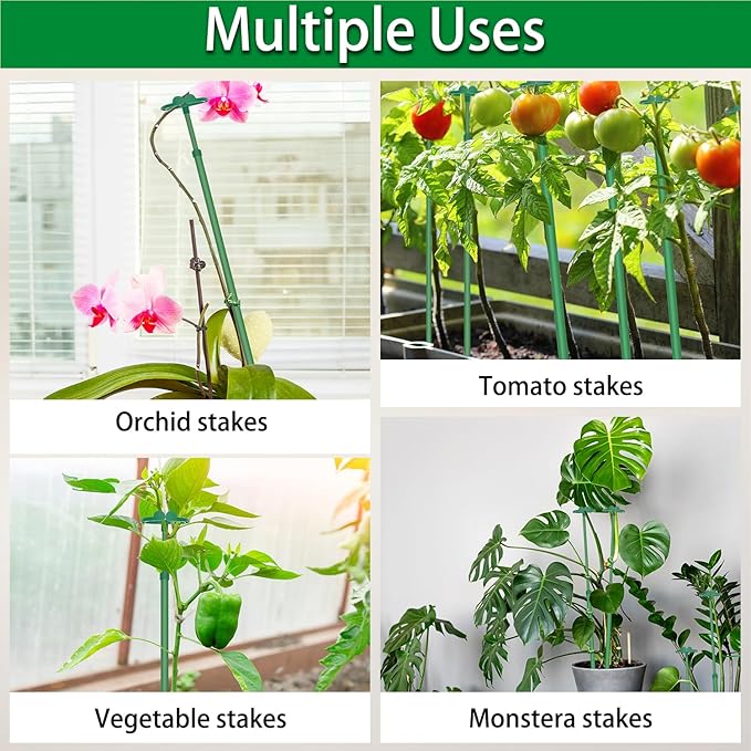 Extendable Plant Stakes, Length Scalable from 17.9IN to 42.3IN Plant Support Stake, Orchid Sticks with Clips for Indoor Outdoor,Garden Stakes for Plant,Tomato,Vegetables,Monstera,Vine - 5Pack