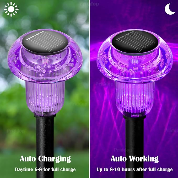 Solar Lights Outdoor Pathway Waterproof 8 Pack Purple LED Acrylic Mushroom Decorative Garden Lights for Yard Landscape Patio Outside Decorations