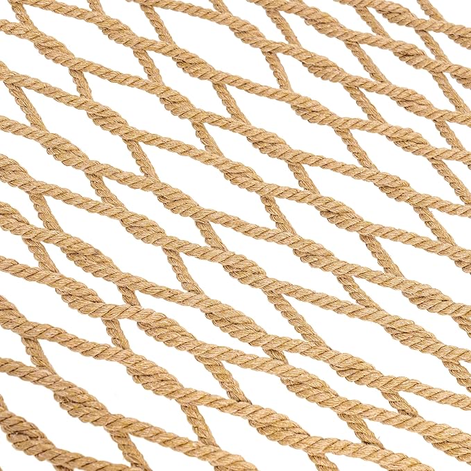 Lazy Daze Hammocks Double Rope Hammock, 2 Person Traditional Outdoor Hand Woven Cotton Rope Hammock with Spreader Bar, Carabiners, Tree Straps, Chains for Patio Yard - Max 450 Lbs, Tan