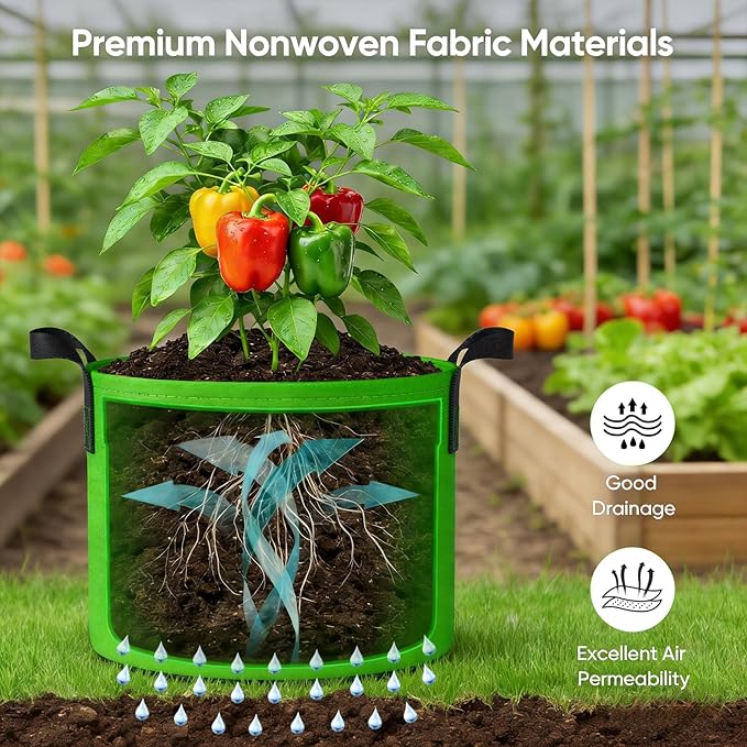 5 Gallon Potato Grow Bags: Set of 5 Colorful Gardening Supplies Fabric Pots with Harvest Window Reinforced Handles - Planting Container for Vegetable Tomatoes Carrot Flowers Balcony Patio Use