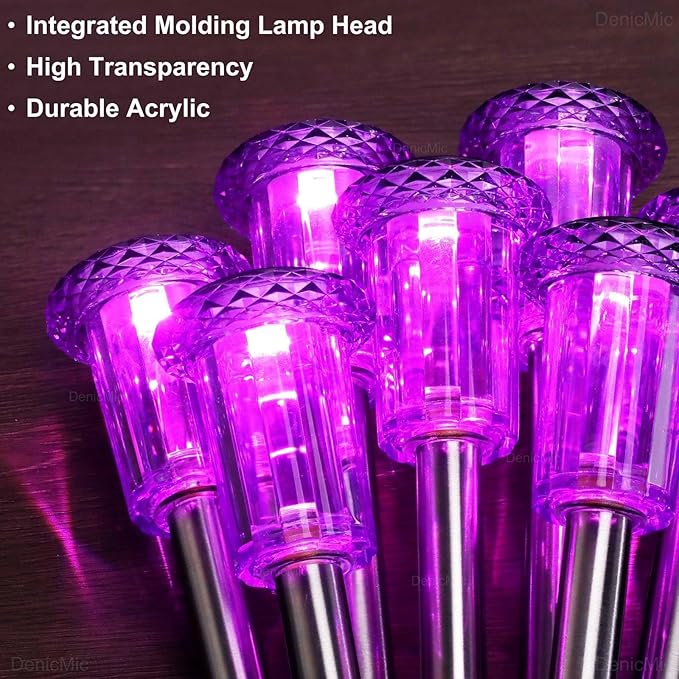 DenicMic Solar Lights Outdoor 10 Pack Waterproof Purple LED Stainless Steel Stake Outside Lights for Yard Pathway Garden Driveway Walkway Landscape Path Lighting Halloween Decorations Outdoor