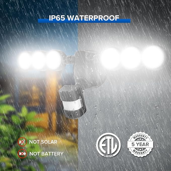 SANSI 55W 7000LM Motion Sensor Outdoor Security Lights, Super Bright 5000K Dusk to Dawn Flood Light, 320° Beam Angle, Best Outdoor Lights for Yard, IP65 Waterproof, ETL Listed, Black