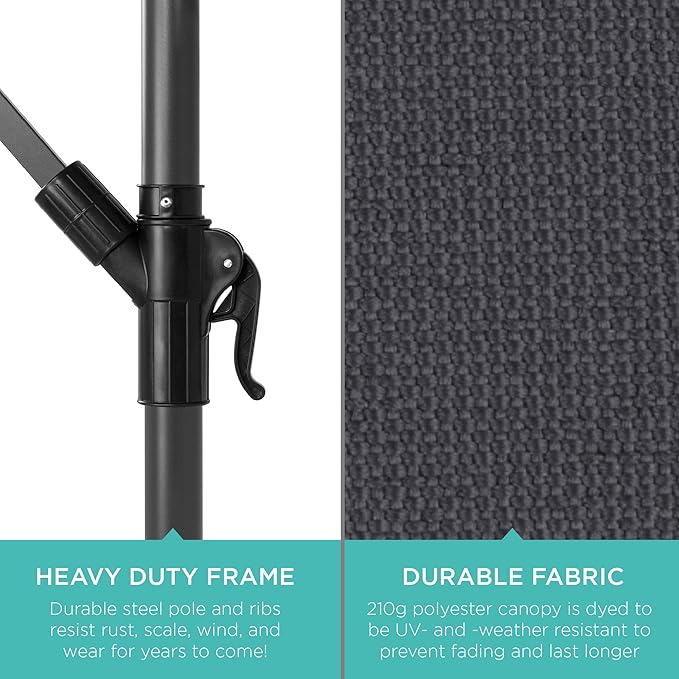 Best Choice Products 10ft Offset Hanging Market Patio Umbrella w/Easy Tilt Adjustment, Polyester Shade, 8 Ribs for Backyard, Poolside, Lawn and Garden - Gray