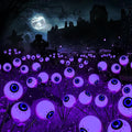 BrizLabs Halloween Eyeball Lights, 2 Pack 12 LED Solar Halloween Lights, 2 Modes Outdoor Spooky Walkway Light, Purple Swinging Firefly Light, Outside Purple Pathway Lighting for Yard Garden Lawn Party