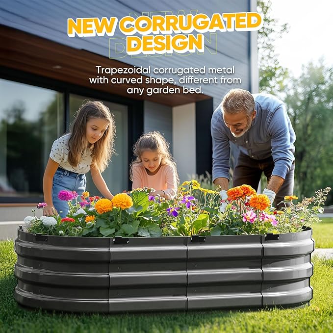 KING BIRD Raised Garden Bed Kit 2026 Upgraded 10-Minute Assembly Galvanized Planter Garden Box Outdoor for Gardening, Vegetables, Flowers, 47x24x12 in, Dark Grey
