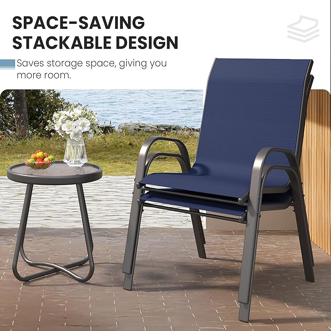 Patio Table and Chairs Set - 3 Piece Outdoor Stackable Dinging Chairs for All Weather,Breathable Garden Furniture for Deck Garden Backyard (Navy Blue)