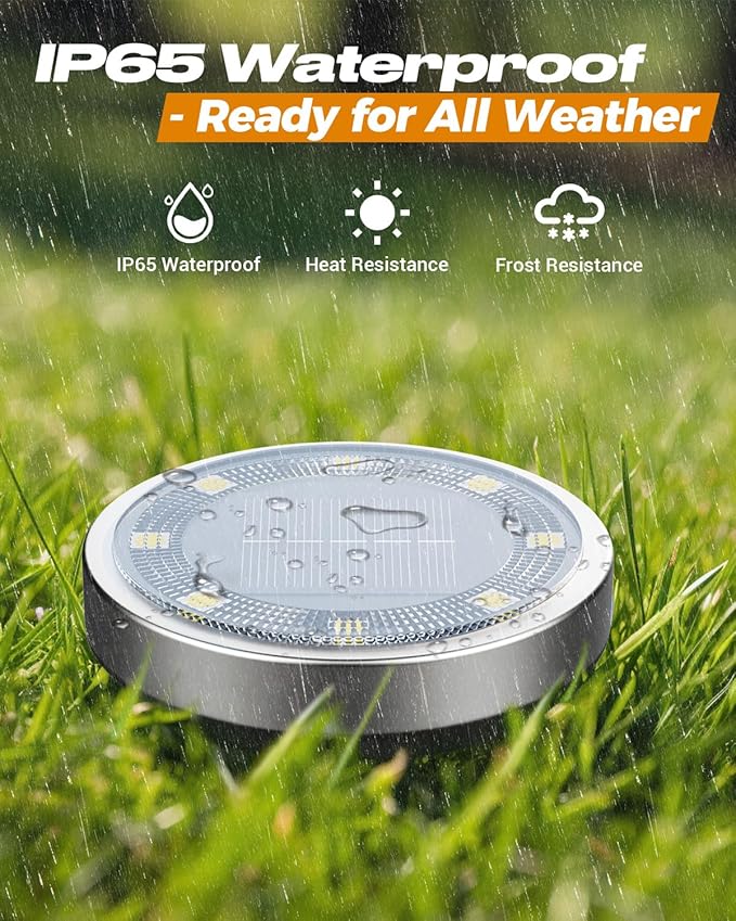 btfarm 10 Pack Solar Ground Lights Outdoor, 8 LED Solar Disc Lights IP65 Waterproof Flat Solar Light, Pathway Lights Solar Powered for Garden Lawn Patio Yard Path Landscape, Warm White