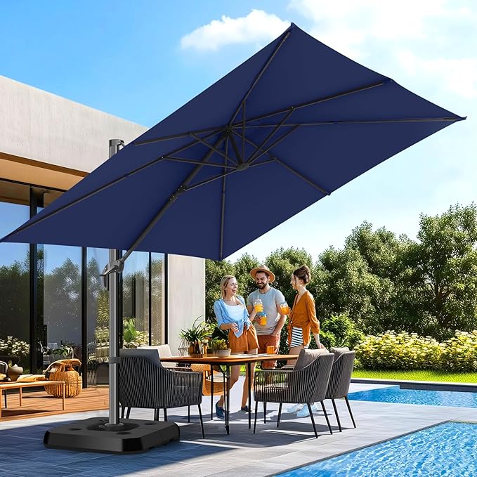 HOTEEL10x10ft Patio Umbrella Cantilever Umbrellas - Upgrade and Intensify - 360 Rotation and 5 Angles Adjustment - Aluminum Offset Pool Umbrella Outdoor Umbrellas for Patio Garden Pool