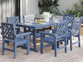7-Piece Outdoor Dining Set, HDPE All-Weather Patio Table and Chairs Set for 6, Outdoor Patio Furniture Sets with Umbrella Hole for Outside, Deck, Backyard, Garden (Navy Blue)