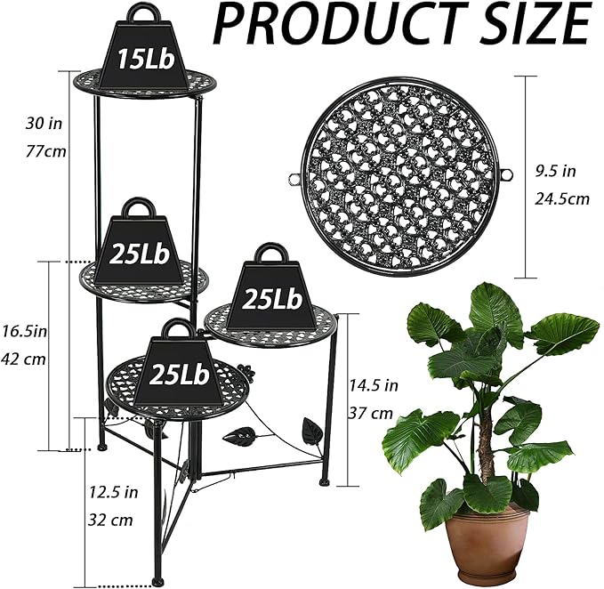 Plant Stand Indoor Outdoor, 3/4 Tier 30" Tall Metal Flower Pot Holder Shelves for Multiple Plants, Multi Tiered Planter Rack Display Shelf for Patio Garden Living Room Corner(Black)