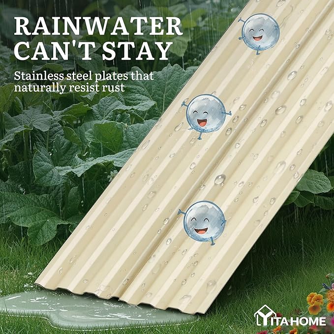 YITAHOME 8x4x2ft Large Raised Garden Bed Kit, Galvanized Metal Planter Box with Gloves, Support Rod & Safety Rubber, Outdoor Above Ground Planters for Plants Vegetables Flowers, Cream Yellow