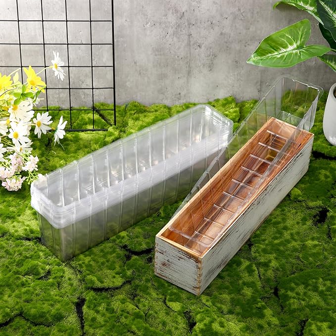 Domensi 25 Pcs Plastic Liners for Planters Planter Box Liner Clear Rectangular Plastic Window Flower Box 16.2" l x 3" W x 3.5" H for Indoor Outdoor