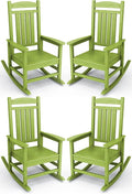 KINGYES HDPE Outdoor Rocking Chair Set of 4, All-Weather Poly Patio Rocking Chairs with 330lbs Support for Adults, Pistachio Green