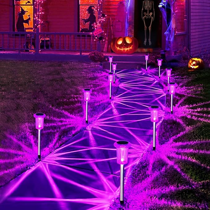 Christmas Solar Lights Outdoor 10 Pack Solar Pathway Lights Outdoor Halloween Decorations Waterproof Yard Lighting for Driveway Garden Walkway Path Landscape Lawn